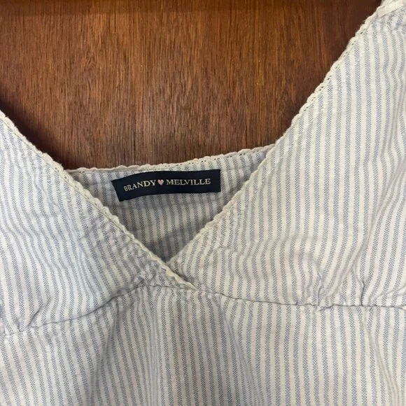 Brandy Melville Edith Striped Tank Blue White Tie Back - Picture 4 of 5
